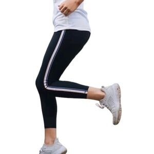 ZYIA Black Leggings with Pink and White Stripes